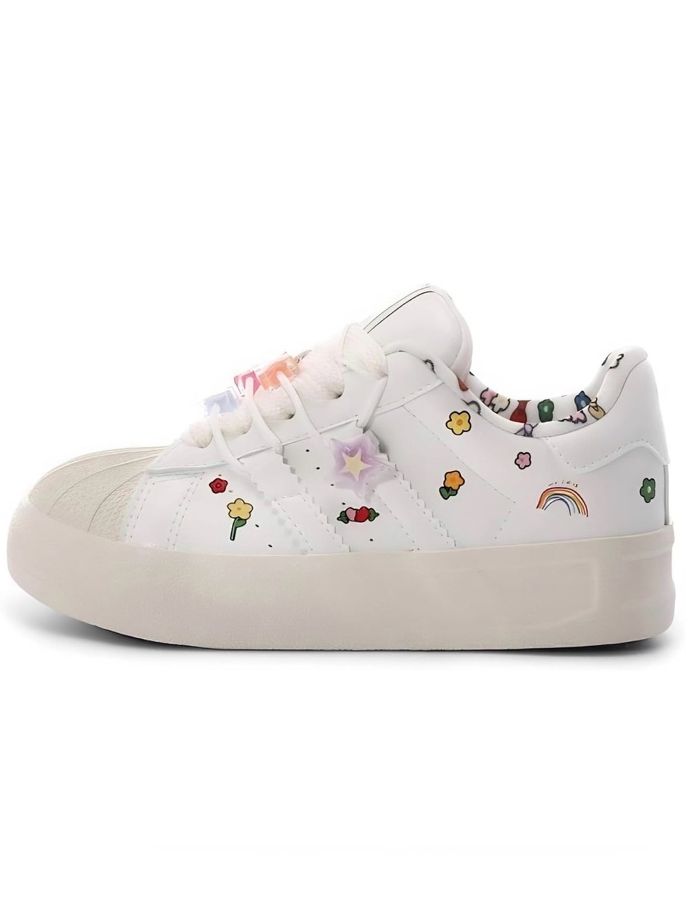 Women's platform shoes with a star and graffiti design